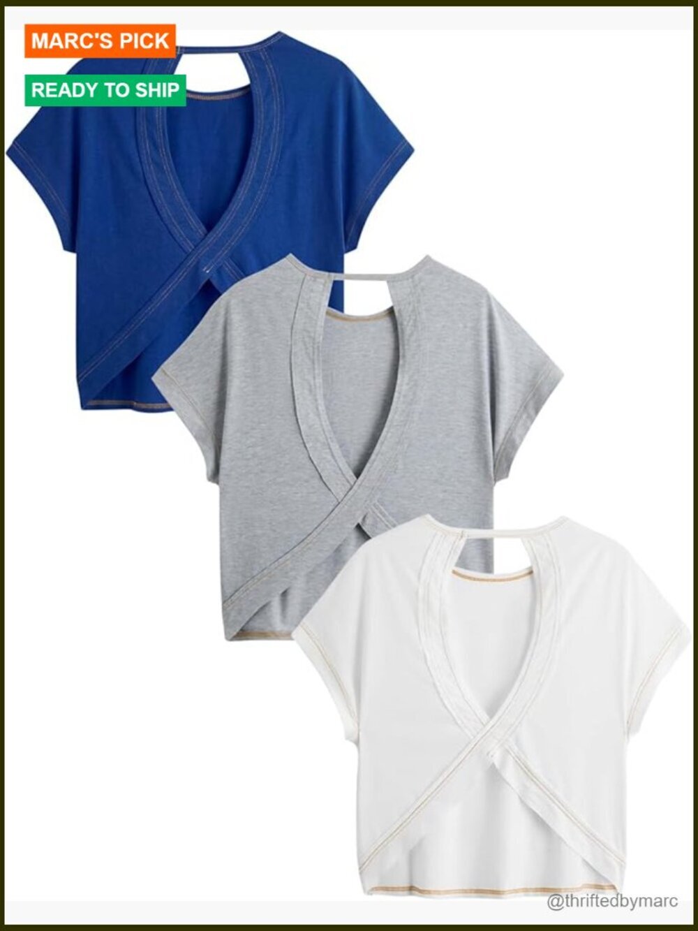 3-Pack Women's Open Back T-Shirts Criss Cross Cut Out Tees Short Sleeve